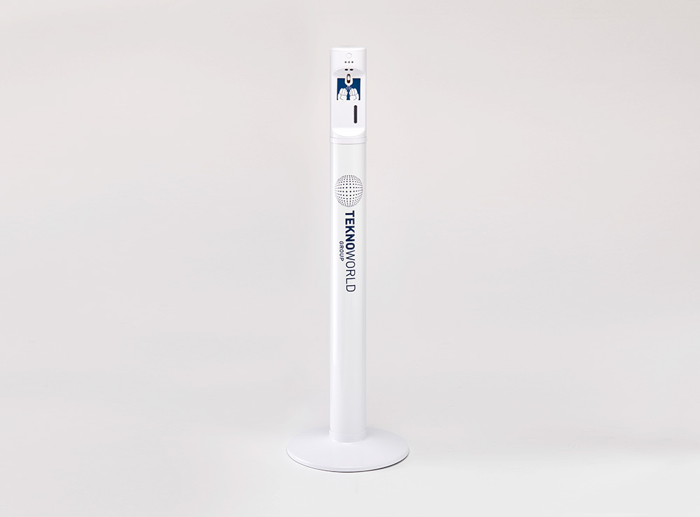 TEKNOSPRAY è un sistema automatico per la disinfezione delle mani che non utilizza acqua ma sfrutta una micronebulizzazione di una soluzione disinfettante PMC.